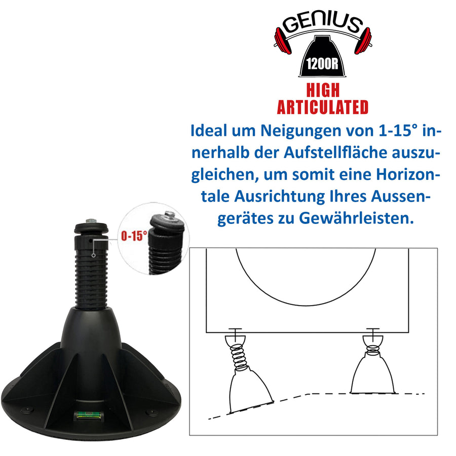 4er Set GENIUS 1200R Standfuß VRF/Wärmepumpe/Klimaanlage - Höhe 200-300mm & Neigung 0-15° verstellbar, Farbe: Schwarz (11105405)