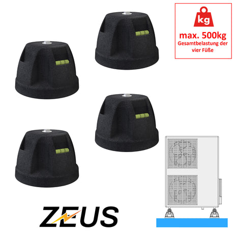 4x Antivibrationsfuß ZEUS, Höhe 107 mm (500kg gesamt) für Aussengeräte u. Ä.