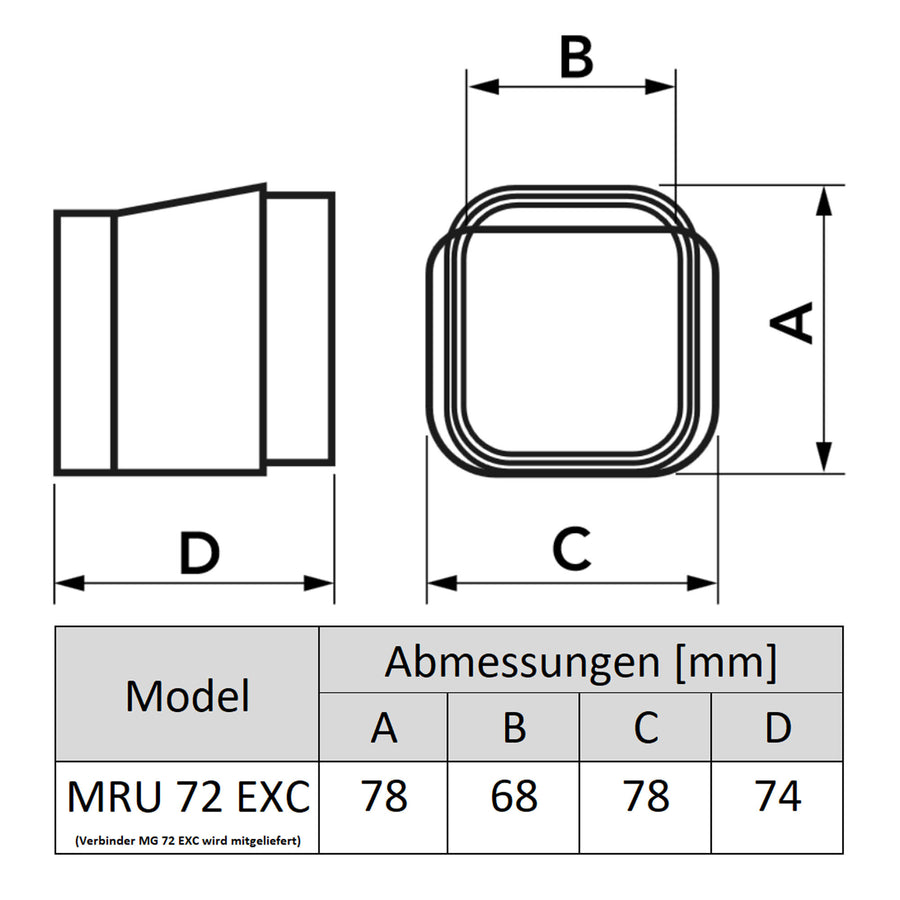Kanal Rotation 90° (MRU 72 - EXC) mit Kanal Verbinder, weiß