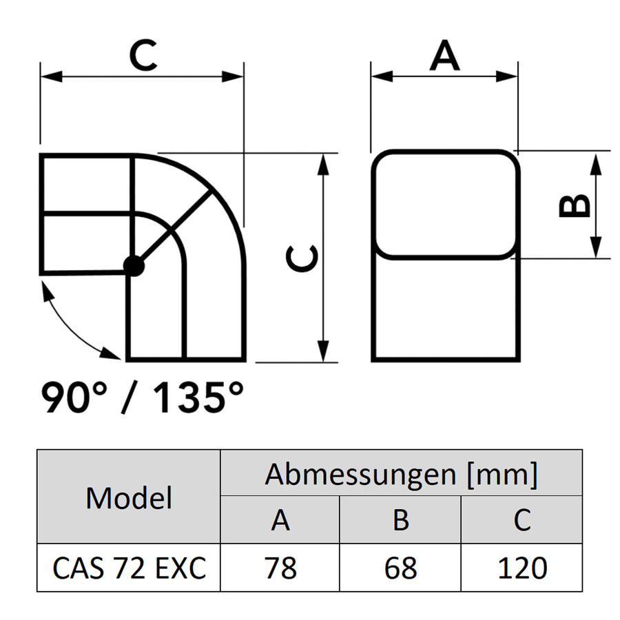 Kurve/Bogen 90°-135° FLEXIBEL hoch (CAS 72 - EXC), elfenbein (RAL 9002)