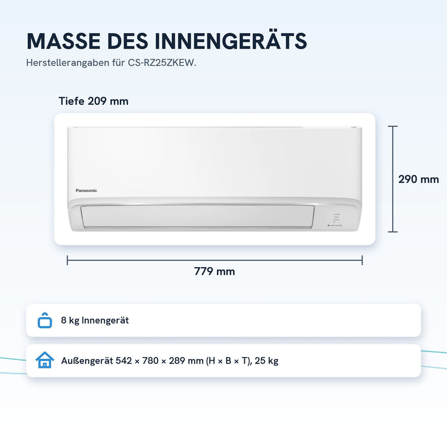 Maße Innengerät: 290 × 779 × 209 mm (H × B × T)