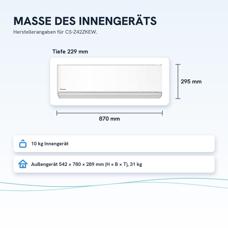 Maße Innengerät: 295 × 870 × 229 mm (H × B × T)