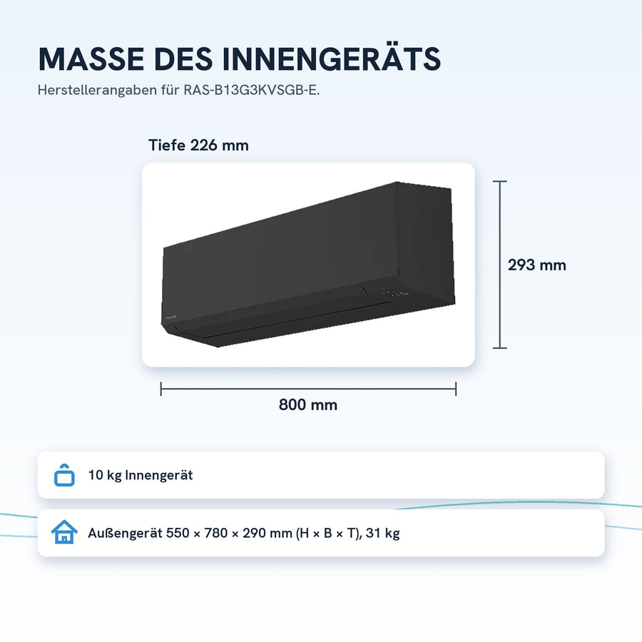 Maße Innengerät: 293 × 800 × 226 mm (H × B × T)