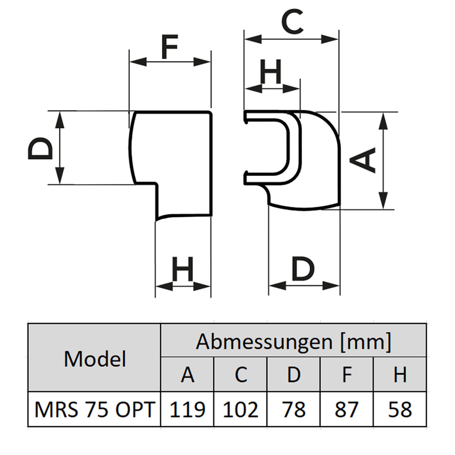 OPT 75 anthrazitgrau, Rotation 90° links MRS 75 - OPT