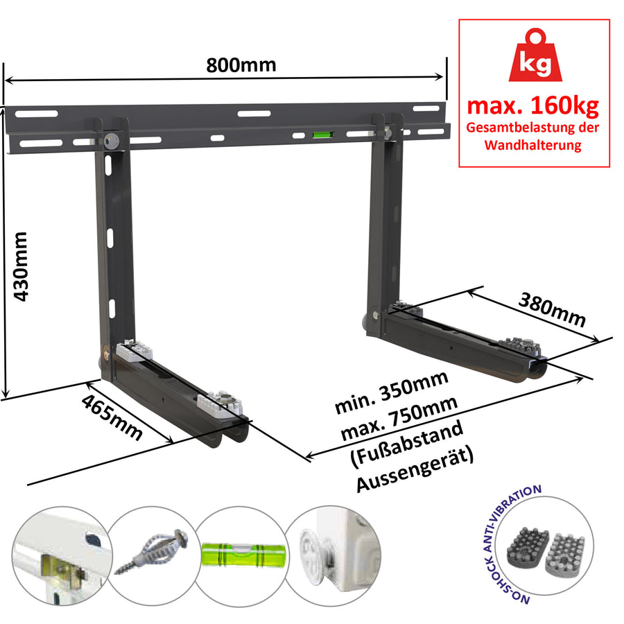 Wandkonsole GIOTTO SG-160 EVO anthrazit Wandhalterung für Split Klimaanlage Aussengerät