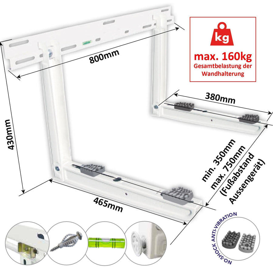 Wandkonsole GIOTTO SG-160 EVO grauweiß Wandhalterung für Split Klimaanlage Aussengerät + zusätzl. Antivibrationsfüße