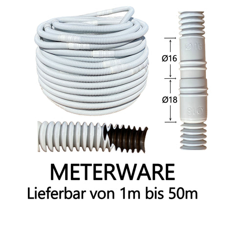 Well-Kondensatschlauch 18mm hellgrau mit 16-18mm Muffe und schwarzer Innenbeschichtung, für Klimaanlagen