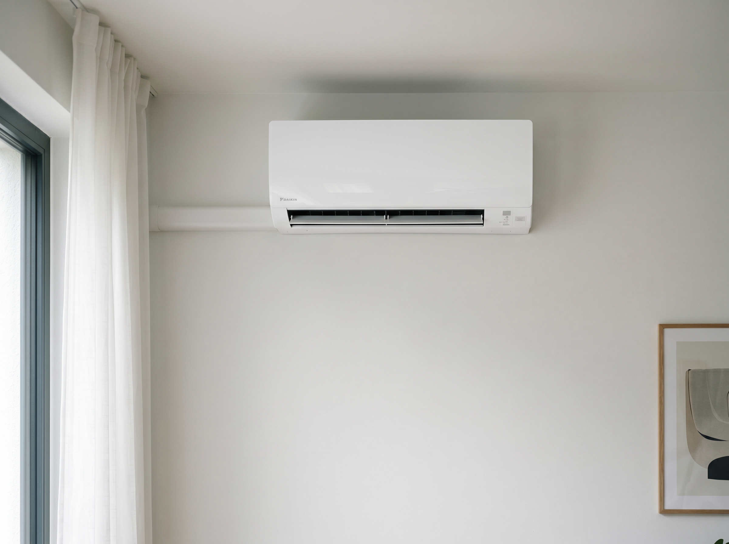 Montagebild: Daikin-Split-Innengerät in einem hellen Wohnraum