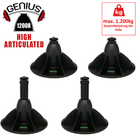 4er Set GENIUS 1200R Standfuß VRF/Wärmepumpe/Klimaanlage - Höhe 200-300mm & Neigung 0-15° verstellbar, Farbe: Schwarz (11105405)