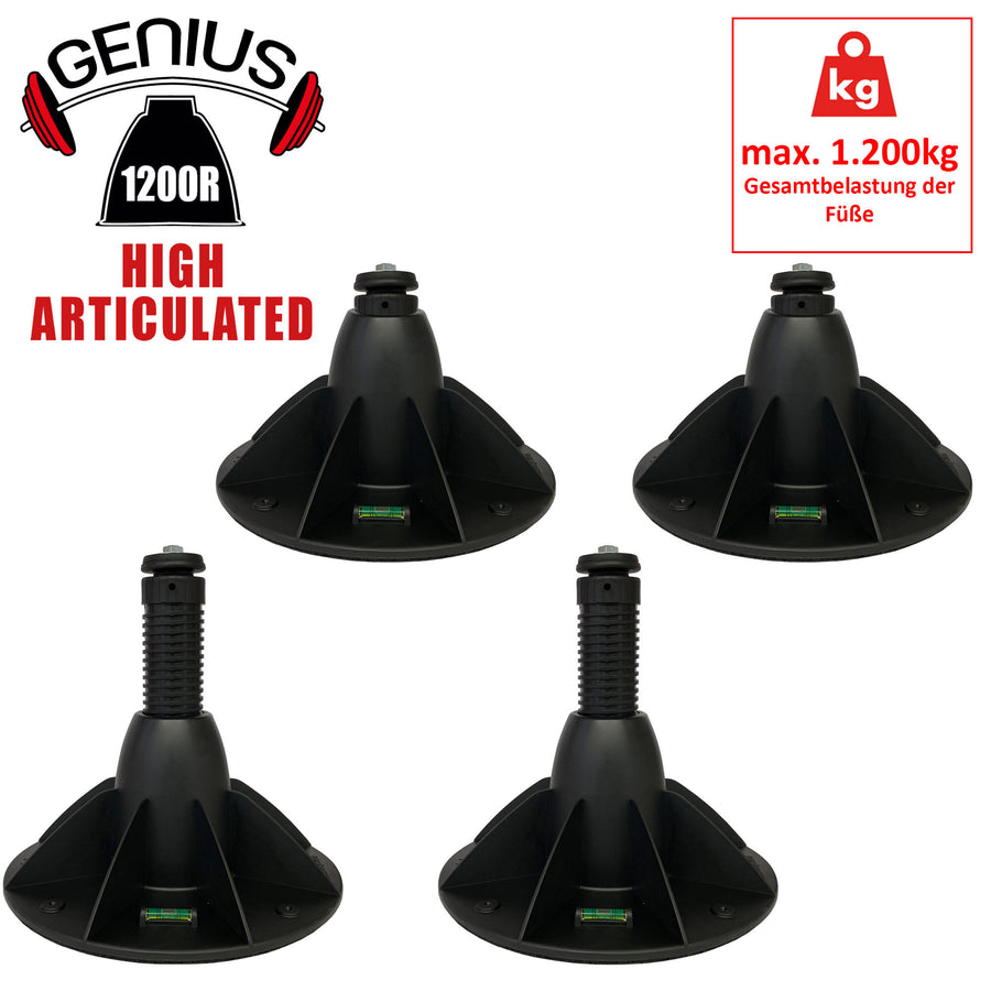 4er Set GENIUS 1200R Standfuß VRF/Wärmepumpe/Klimaanlage - Höhe 200-300mm & Neigung 0-15° verstellbar, Farbe: Schwarz (11105405)