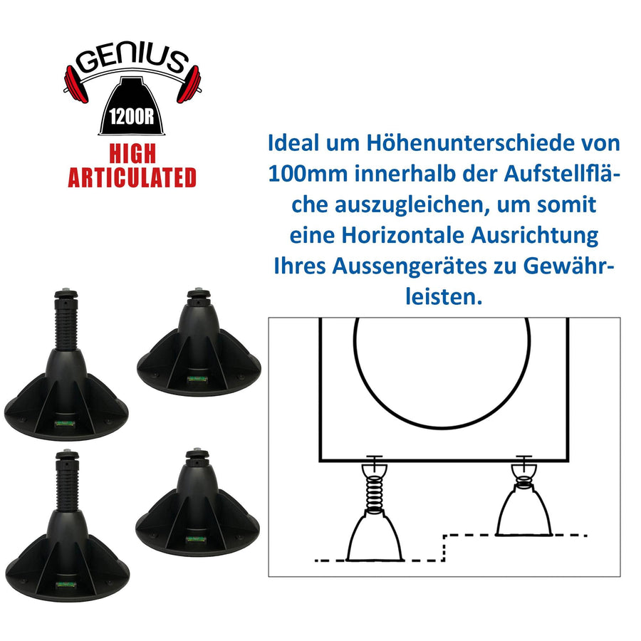 4er Set GENIUS 1200R Standfuß VRF/Wärmepumpe/Klimaanlage - Höhe 200-300mm & Neigung 0-15° verstellbar, Farbe: Schwarz (11105405)