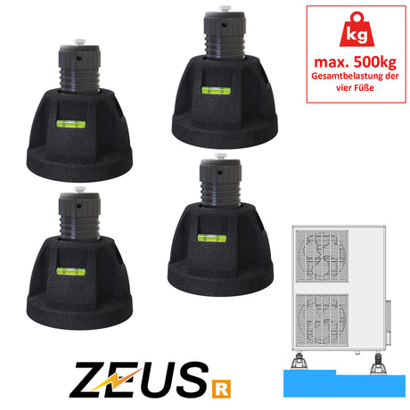 4x Antivibrationsfuß ZEUS R, Höhe 130-150 mm (500kg gesamt)