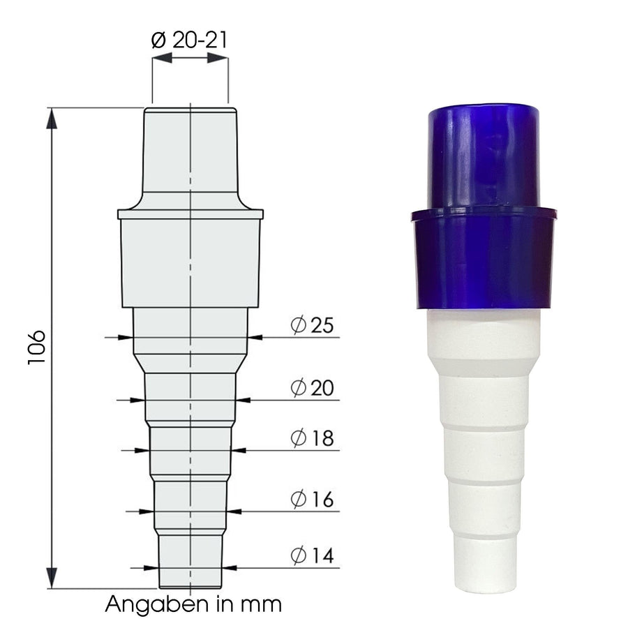 Adapter für Kondensat- Rohr/Schlauch ø20/21,m mit ø14/16/18/20/25mm Kondensatschlauch