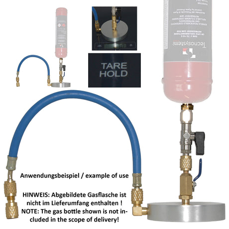 Füllset mit Standfuß für Kältemittel R32 - 1/2 ACME Linksgewinde - 1/4 SAE M