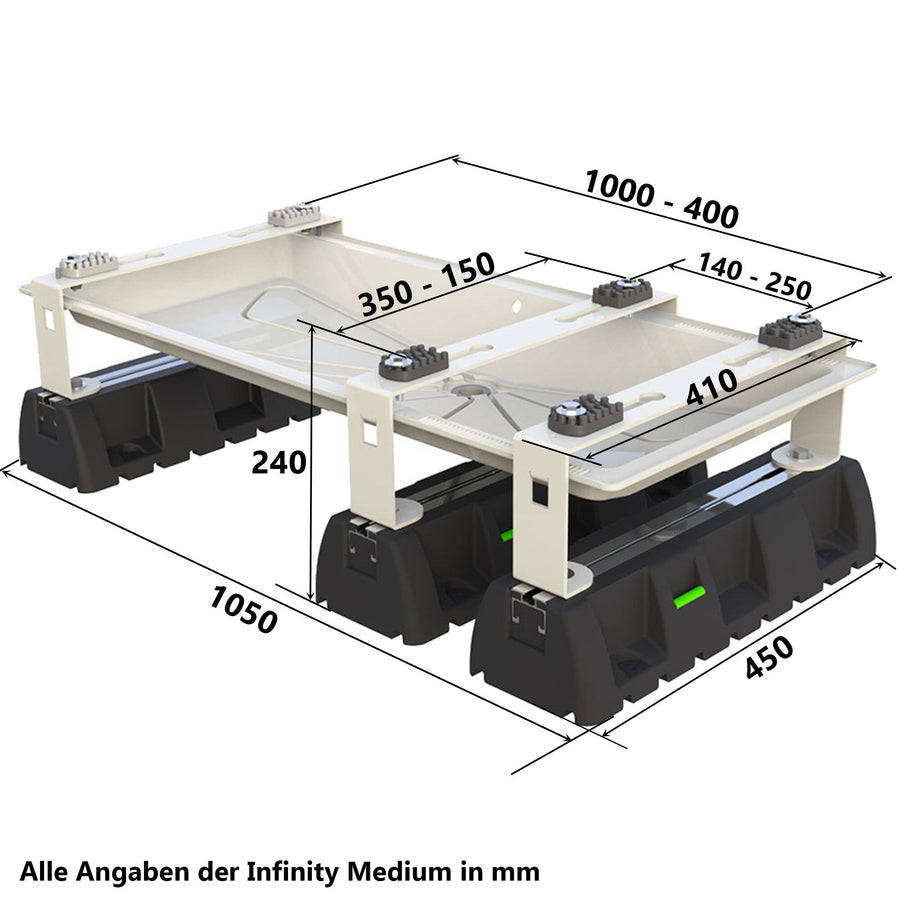 "INFINITY Medium" Halterung für Wärmepumpen bis 170kg inkl. Kondensatwanne & 3 Bodensockel "Extreme 100-8 450"