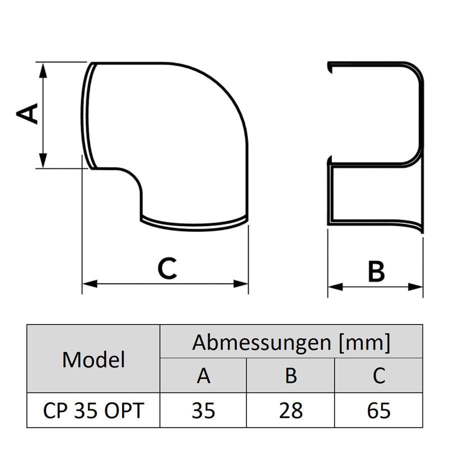 Kurve/Bogen 90° auf Wand (CP 35 - OPT), weiß