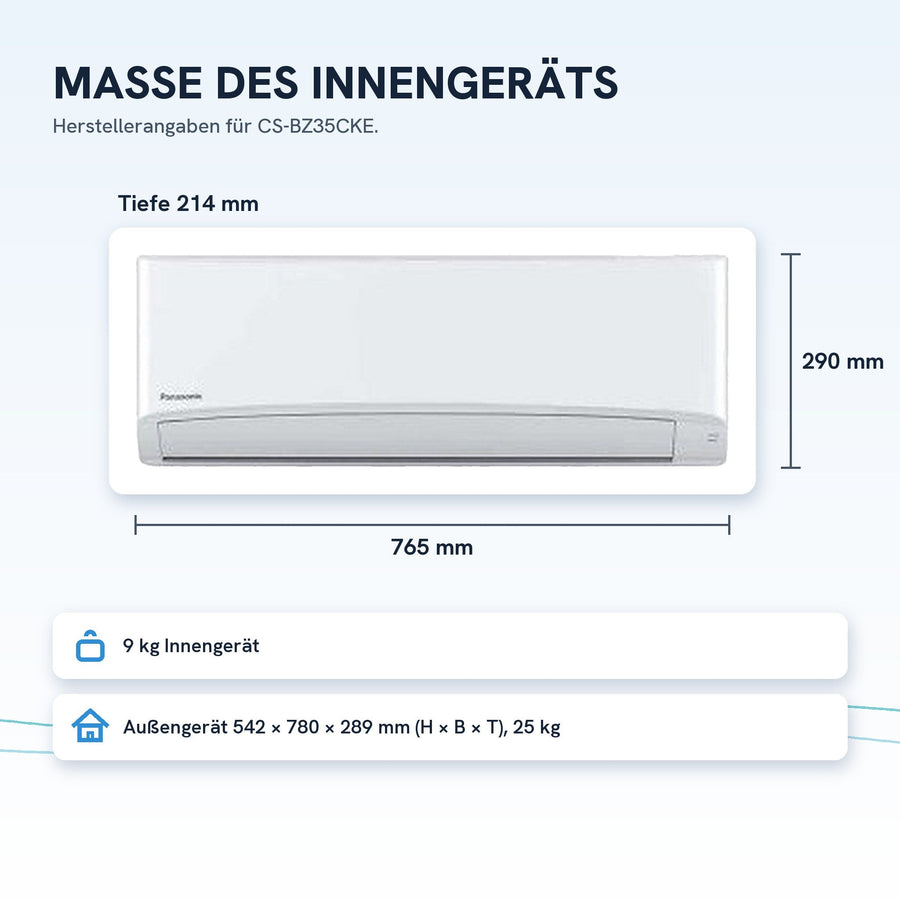 Maße Innengerät: 290 × 765 × 214 mm (H × B × T)