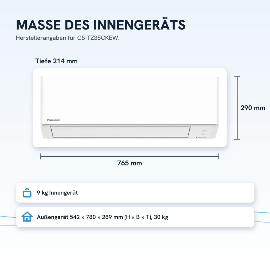 Maße Innengerät: 290 × 765 × 214 mm (H × B × T)