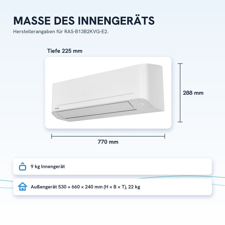 Maße Innengerät: 288 × 770 × 225 mm (H × B × T)