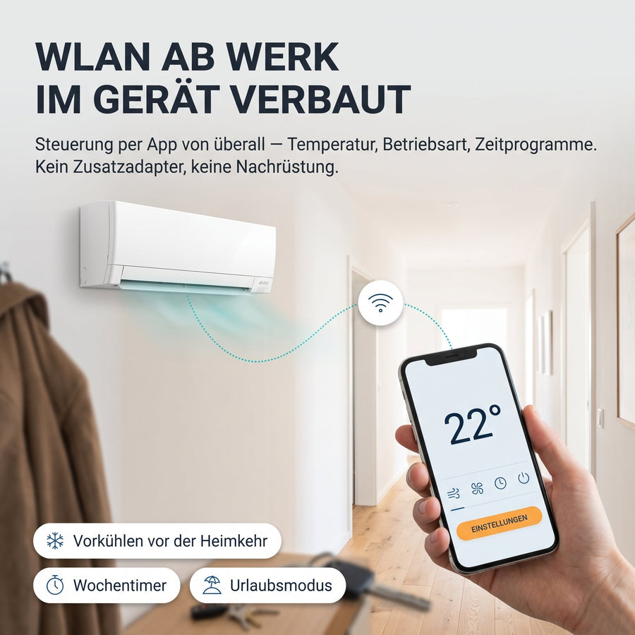 WLAN ab Werk: Steuerung per App von überall, kein Zusatzadapter