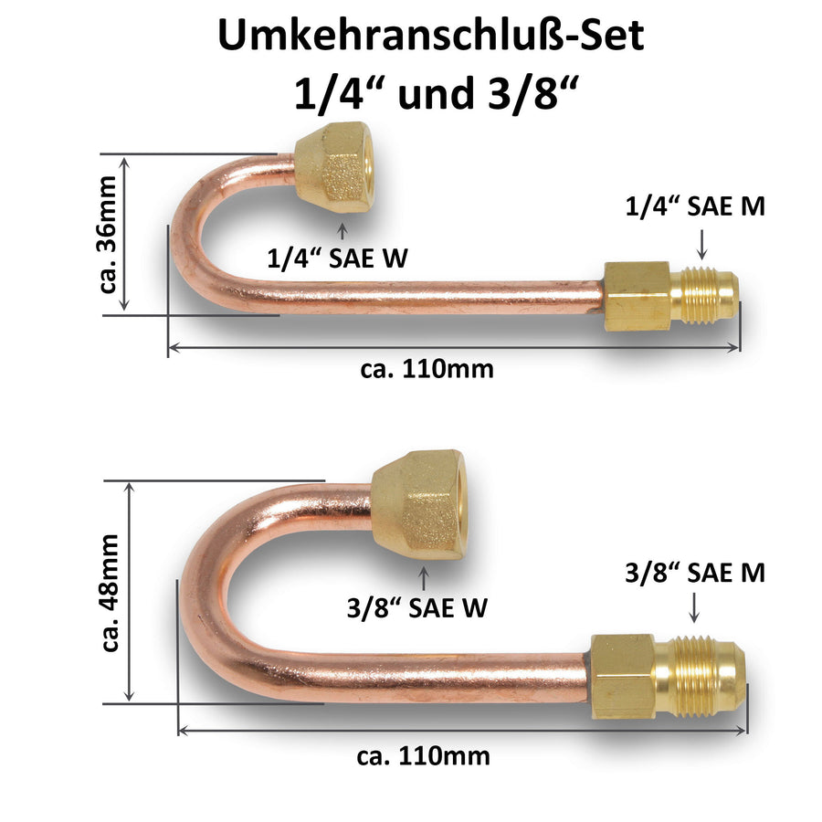Umkehranschluss / Umkehrbogen M1/4" auf F1/4" und M3/8" auf F3/8" für Splitklimaanlagen mit falsch vorinstallierten Rohrleitungen
