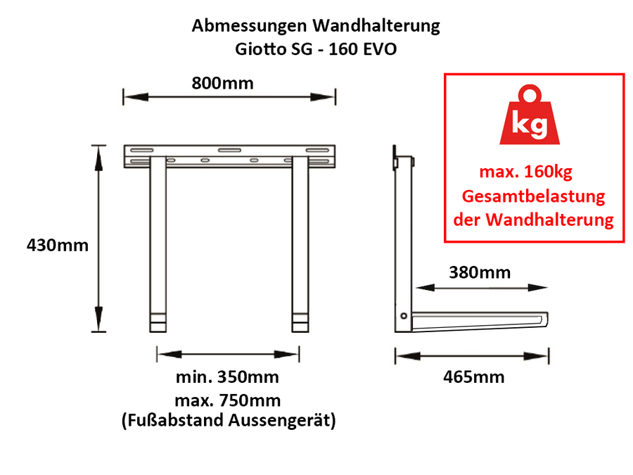 Wandkonsole GIOTTO SG-160 EVO anthrazit Wandhalterung für Split Klimaanlage Aussengerät