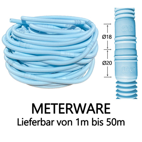 Well-Kondensatschlauch 20mm hellblau für Unterputzverlegung, mit 18-20mm Muffe, für Klimaanlagen